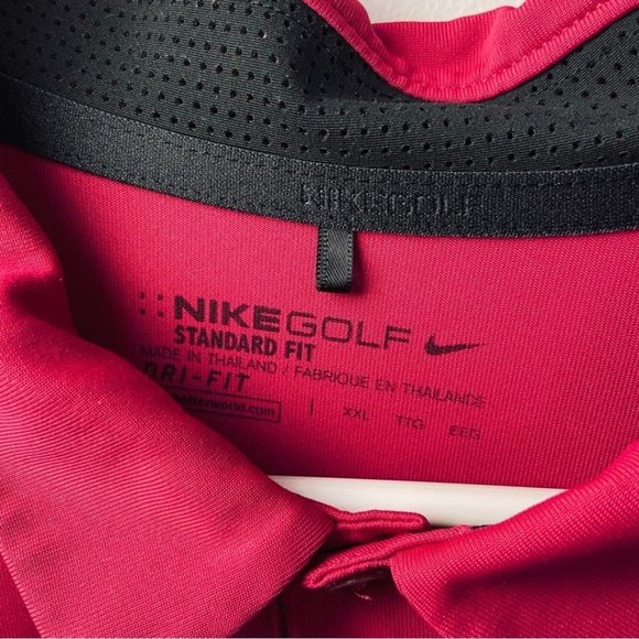 Nike Golf Men's Size XXL Standard Fit Dri-Fit Pink White Polo Short Sleeve Shirt - Picture 4 of 5